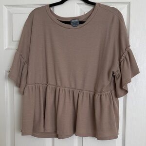 ARULA Taupe Ruffle Blouse